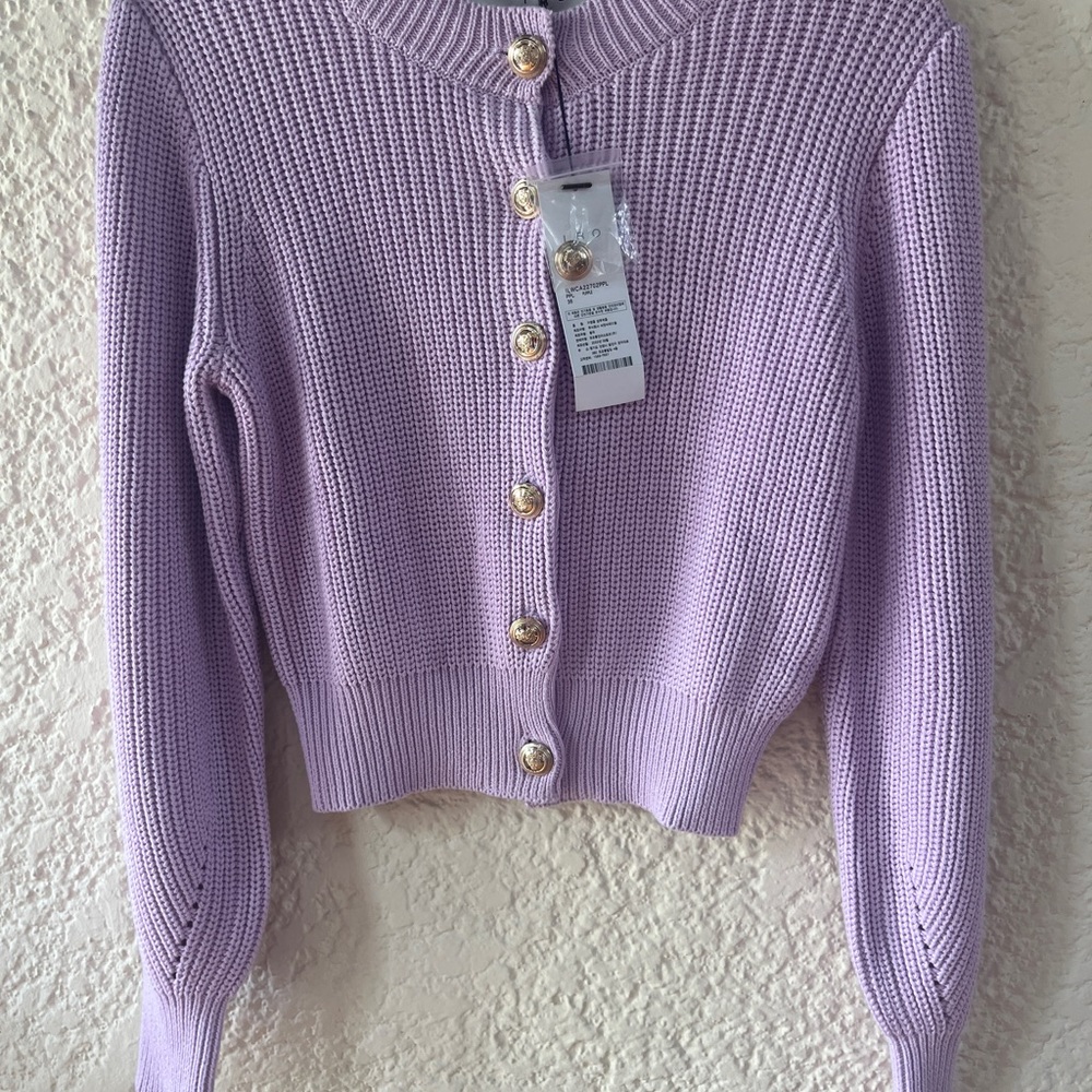 IRO Paris Purple Knit Cotton Cardigan NWT FR 36 US 4 Gold Button Fitted Cropped